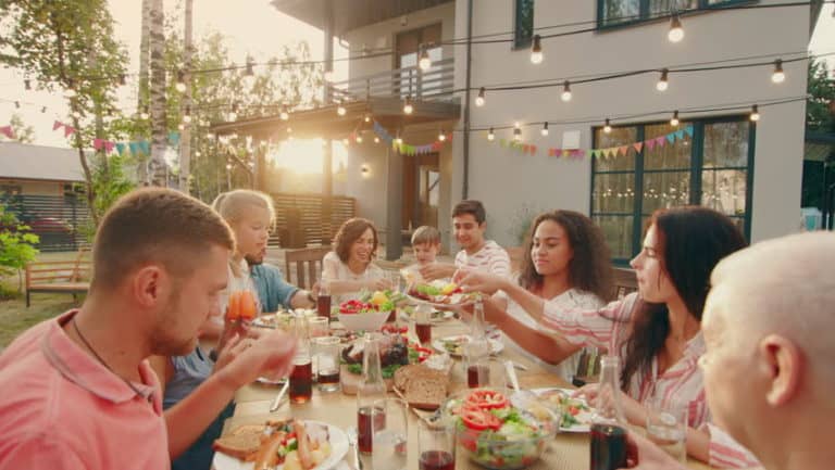 family eating outside